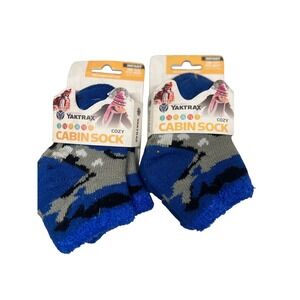 Yaktrax Infant Cozy Cabin Socks Blue Gray Black Kids Baby Set of 2‎